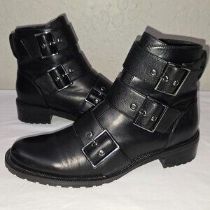 BLONDO Camilla Black Waterproof Leather Moto Buckle Biker Ankle Boots Women's 11